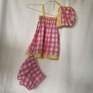 Hanna Andersson Pink and white Plaid smocked dress/Baby Set